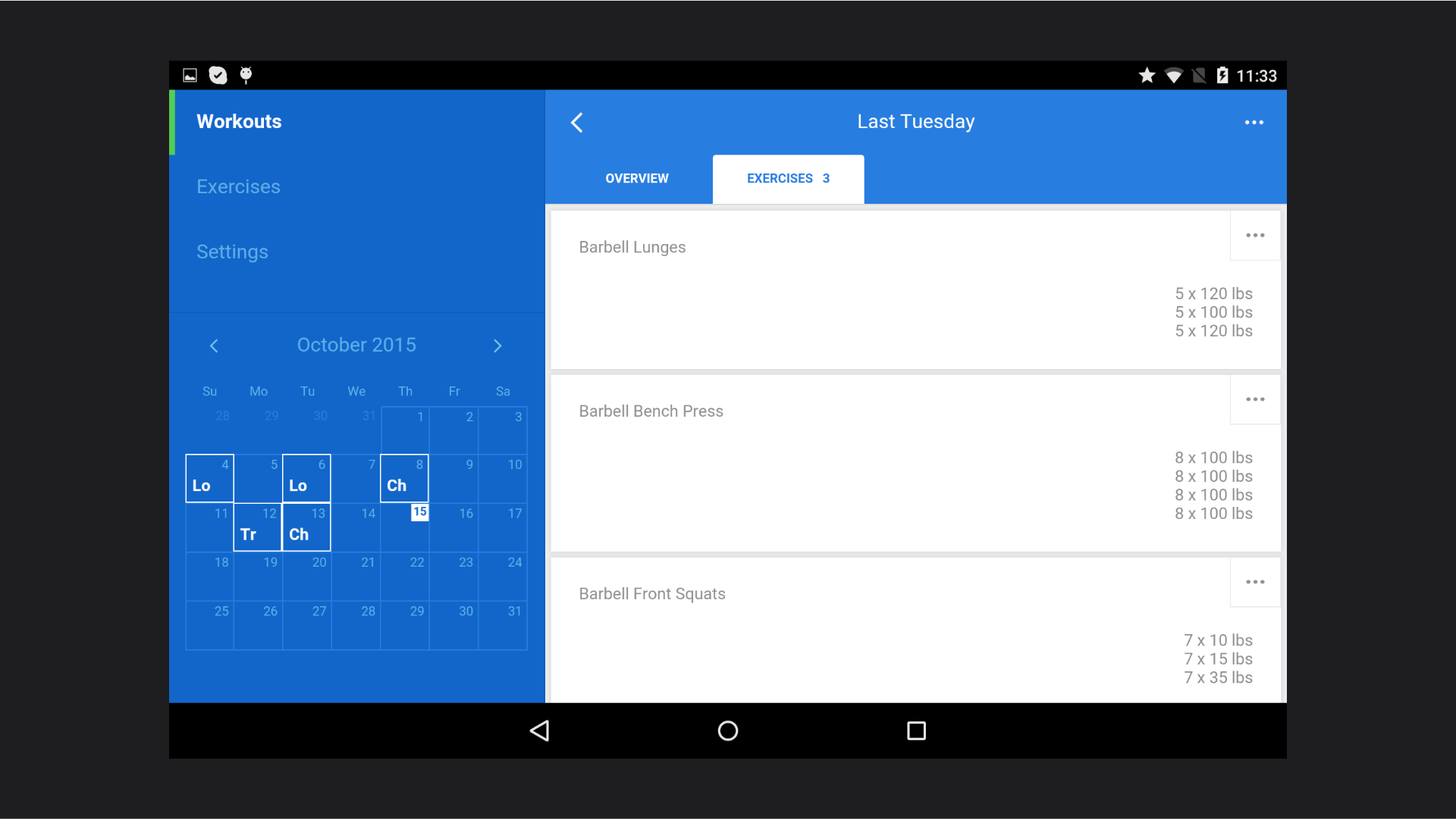 Liftium Android interface 1