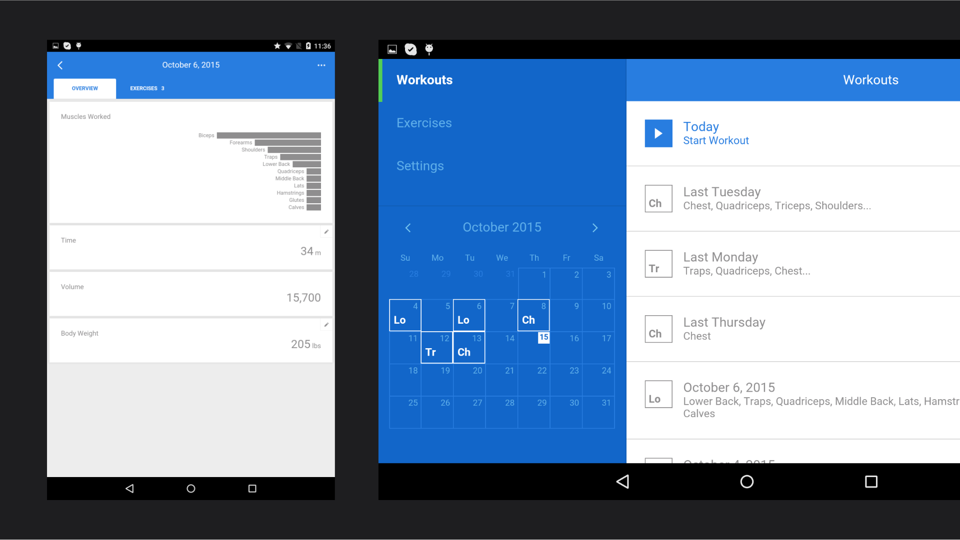 Liftium Android interface 2